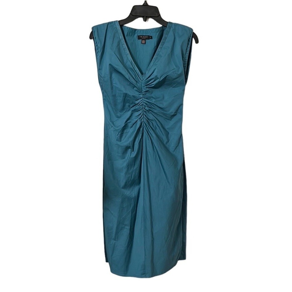 Ted‎ Baker London Women's Aqua Sleeveless Rushed Center Midi Dress Size 1